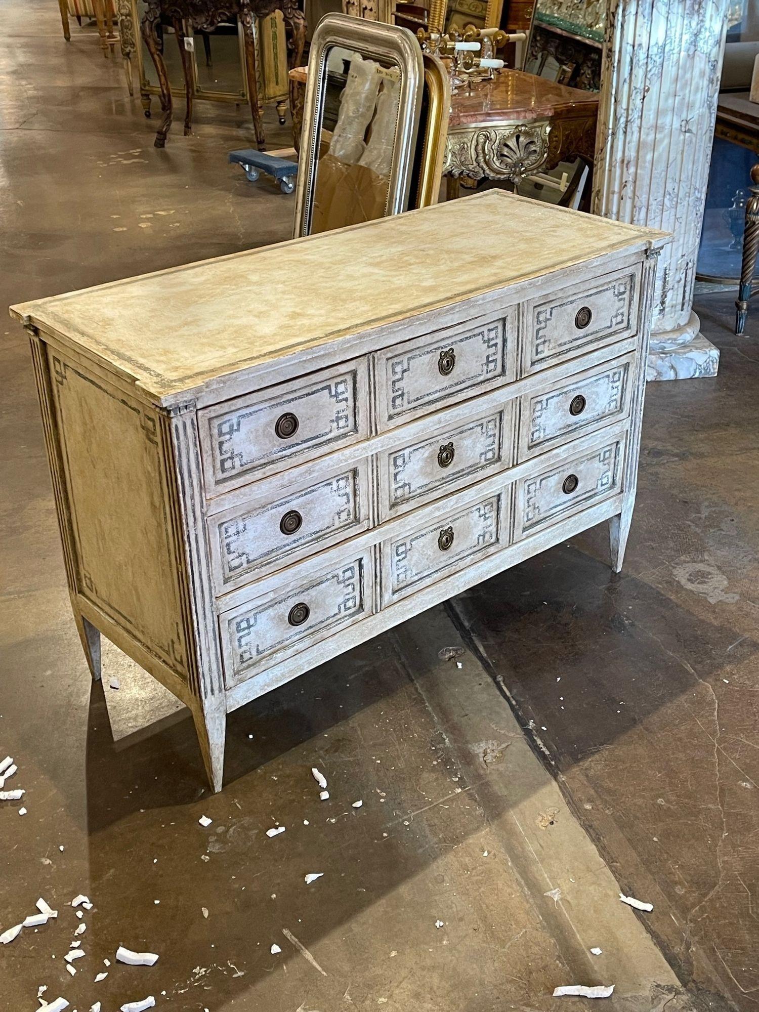 French 19th Century Italian Neo-Classical Painted 3 Drawer Commode