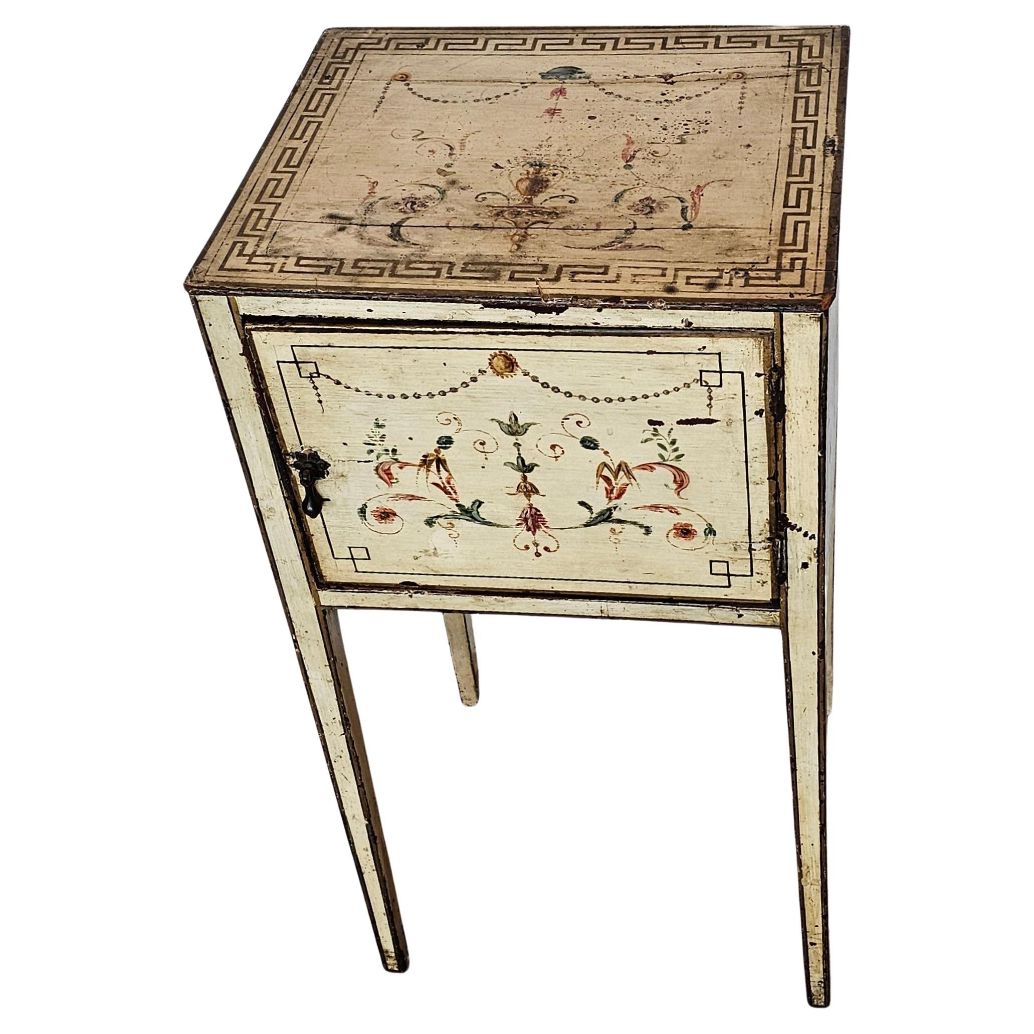 19th Century Italian Neo-classical Revival Hand-Painted Nightstand Table For Sale