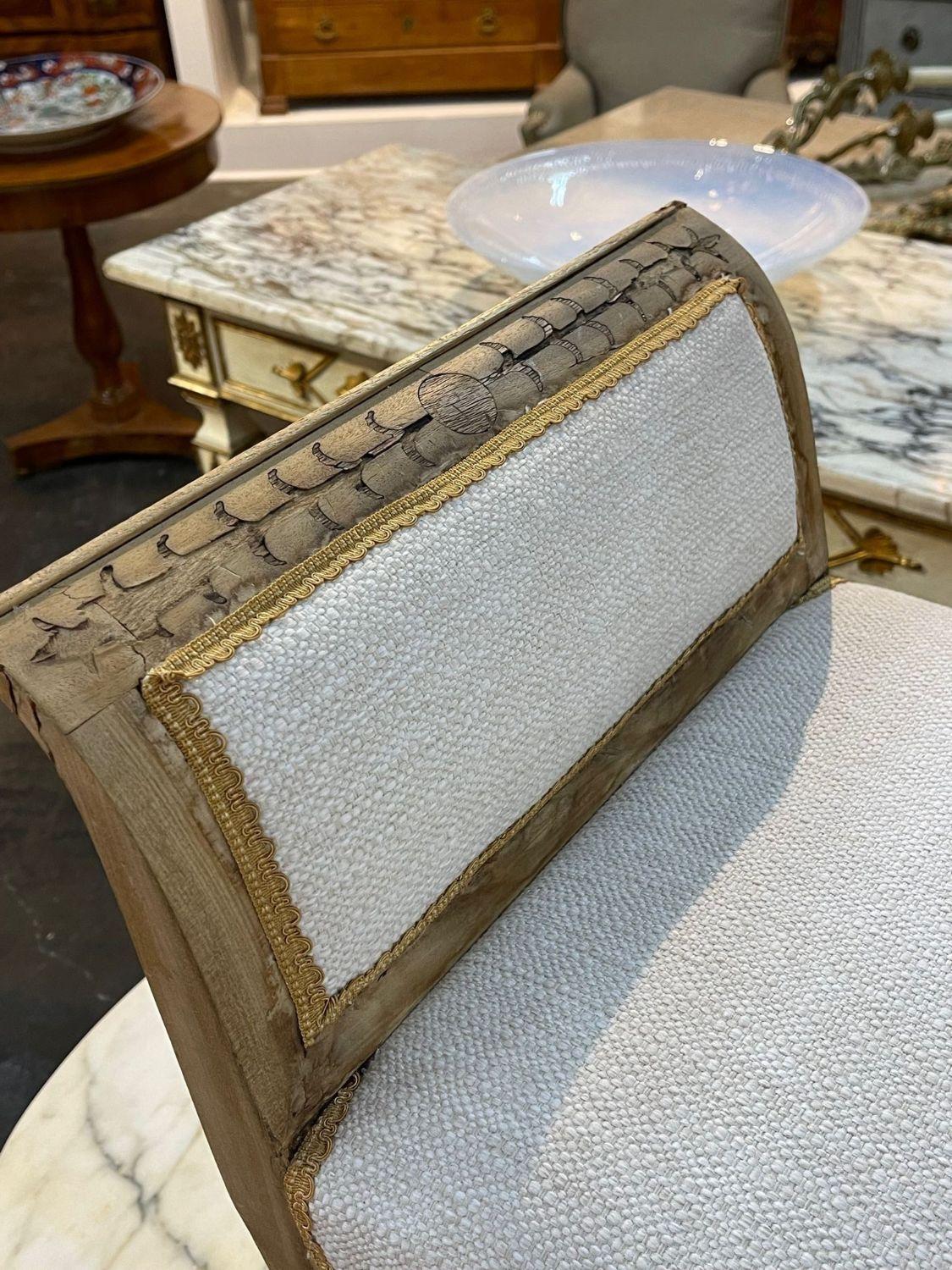 Neoclassical 19th Century Italian Neo-Classical Style Carved and Bleached Upholstered Bench