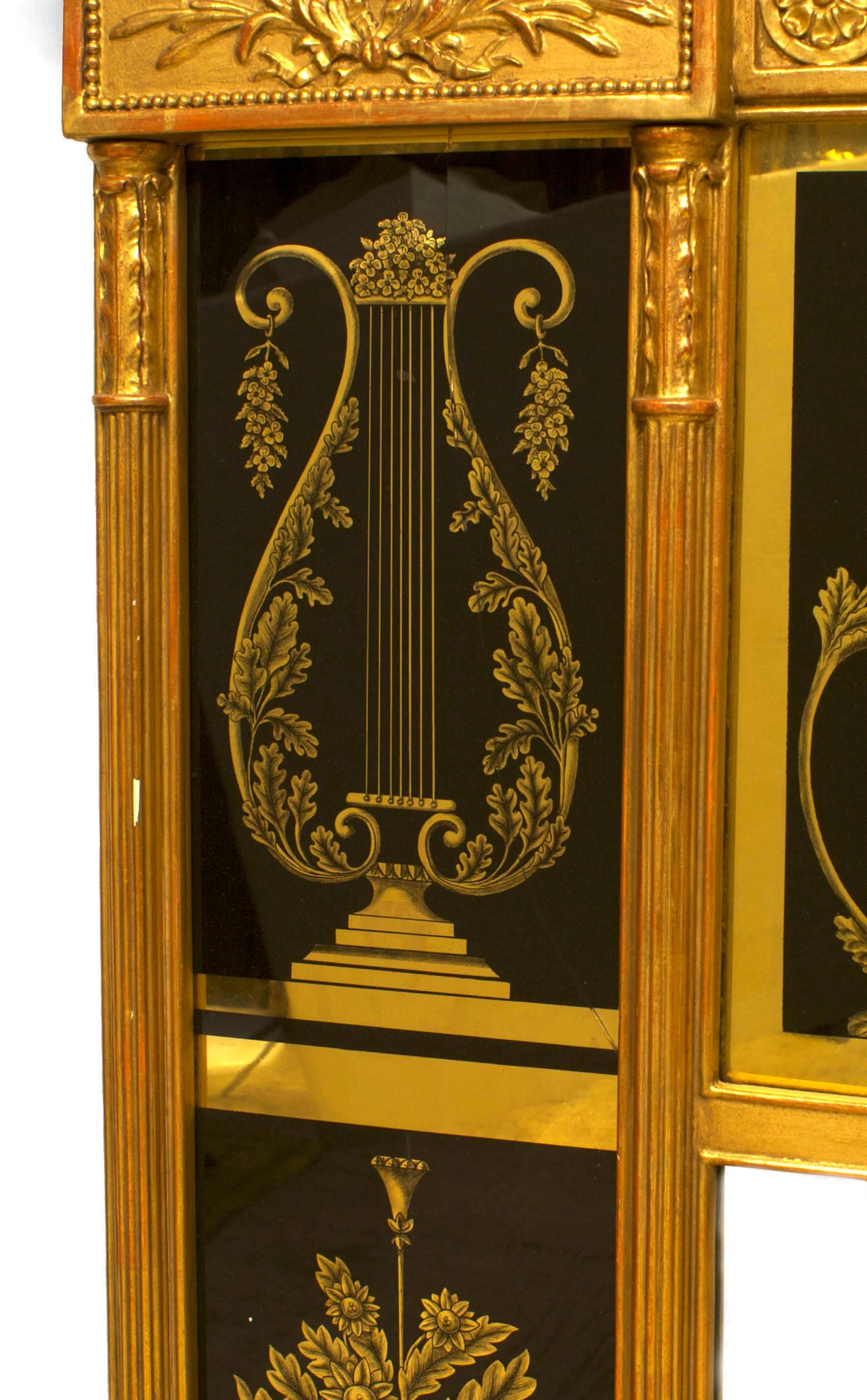 Painted Italian Neoclassic Gilt Wall Mirror with Reverse Glass Panels For Sale