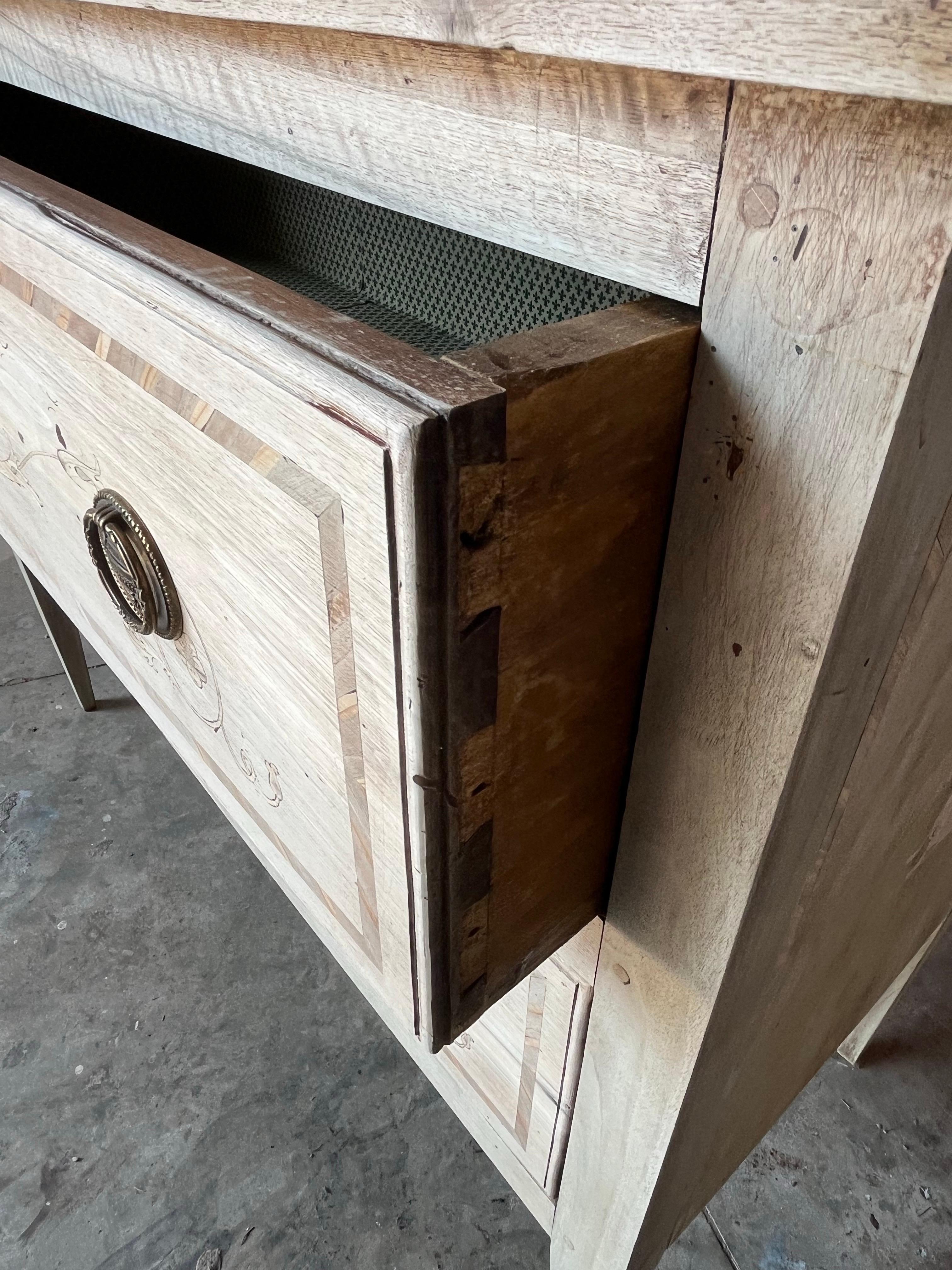 Hand-Crafted 19th Century Italian Neoclassical Bleached Walnut Commode With Inlay For Sale