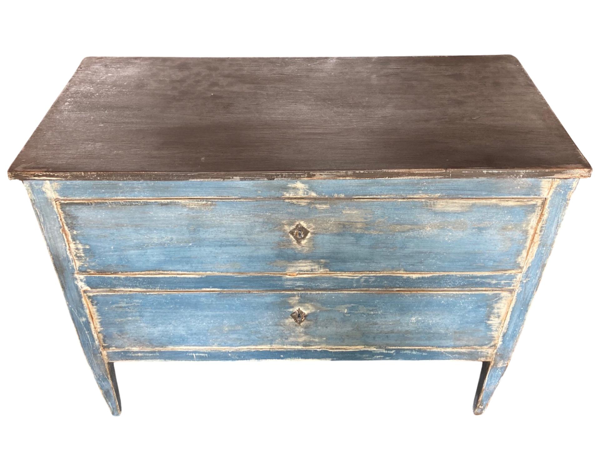 Hand-Crafted 19th Century Italian Neoclassical Blue Dresser in Walnut