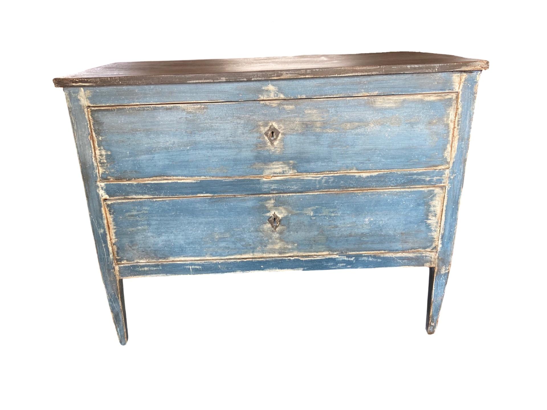 19th Century Italian Neoclassical Blue Dresser in Walnut 3