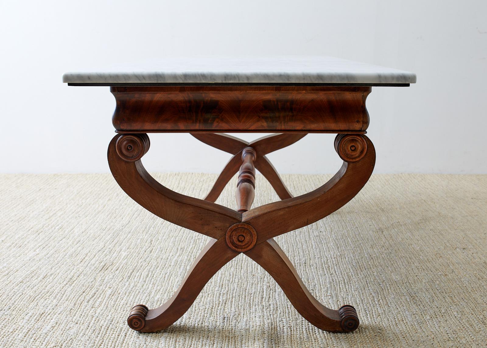 19th Century Italian Neoclassical Curule Leg Marble Library Table 11