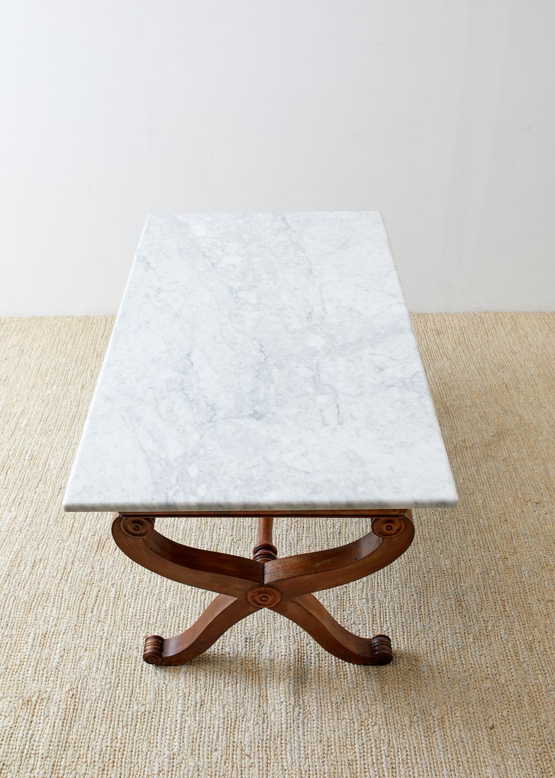 19th Century Italian Neoclassical Curule Leg Marble Library Table 12