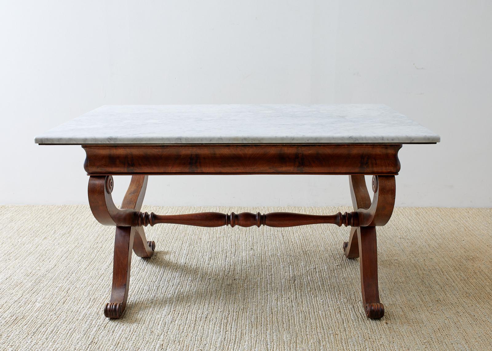 Hand-Crafted 19th Century Italian Neoclassical Curule Leg Marble Library Table
