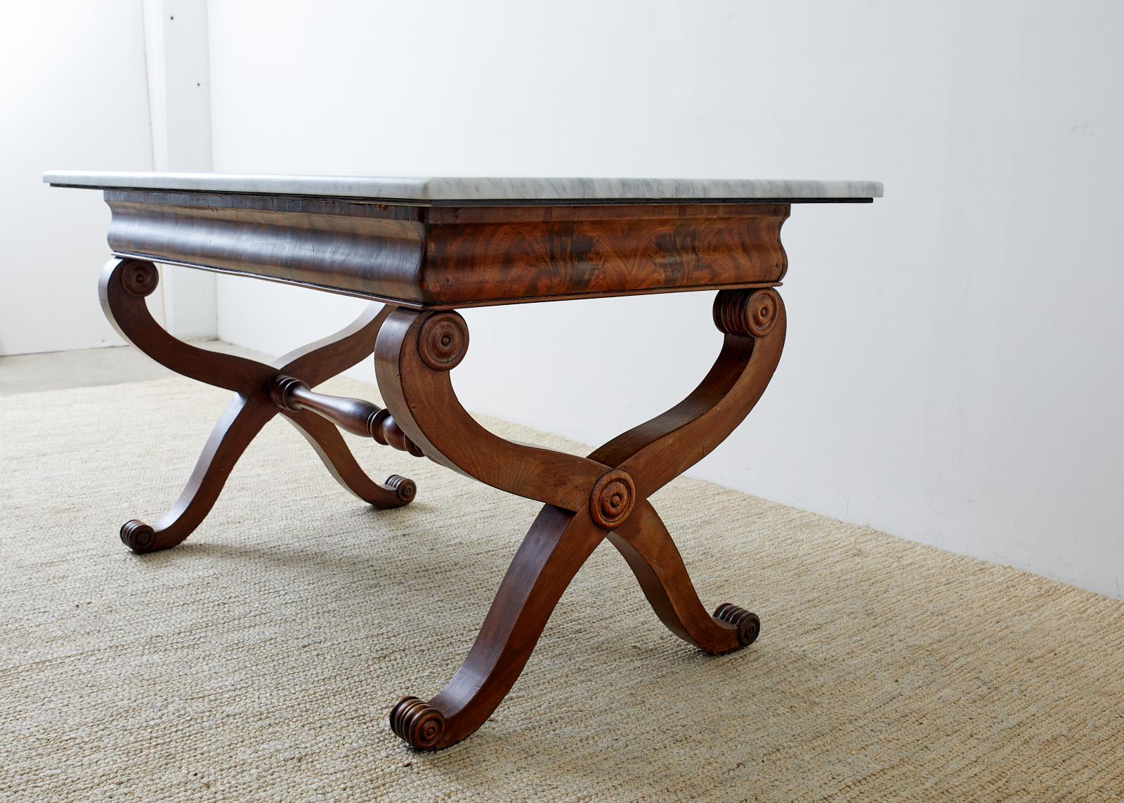 19th Century Italian Neoclassical Curule Leg Marble Library Table In Good Condition In Rio Vista, CA