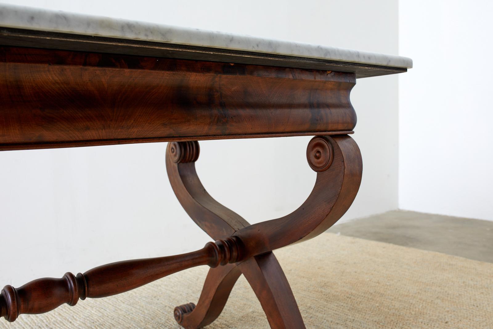 19th Century Italian Neoclassical Curule Leg Marble Library Table 5