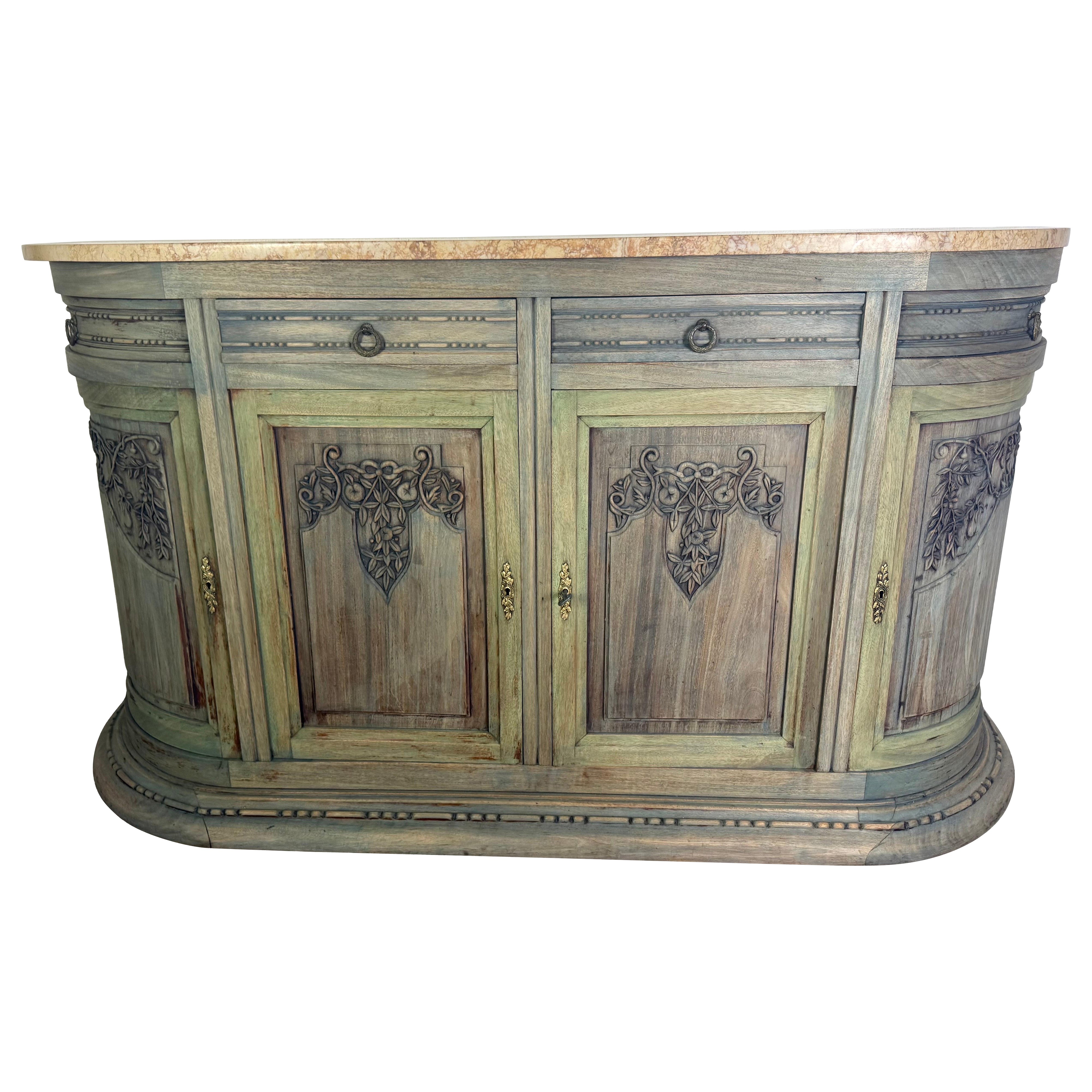 19th Century Italian Neoclassical Demilune Credenza with Marble Top For Sale