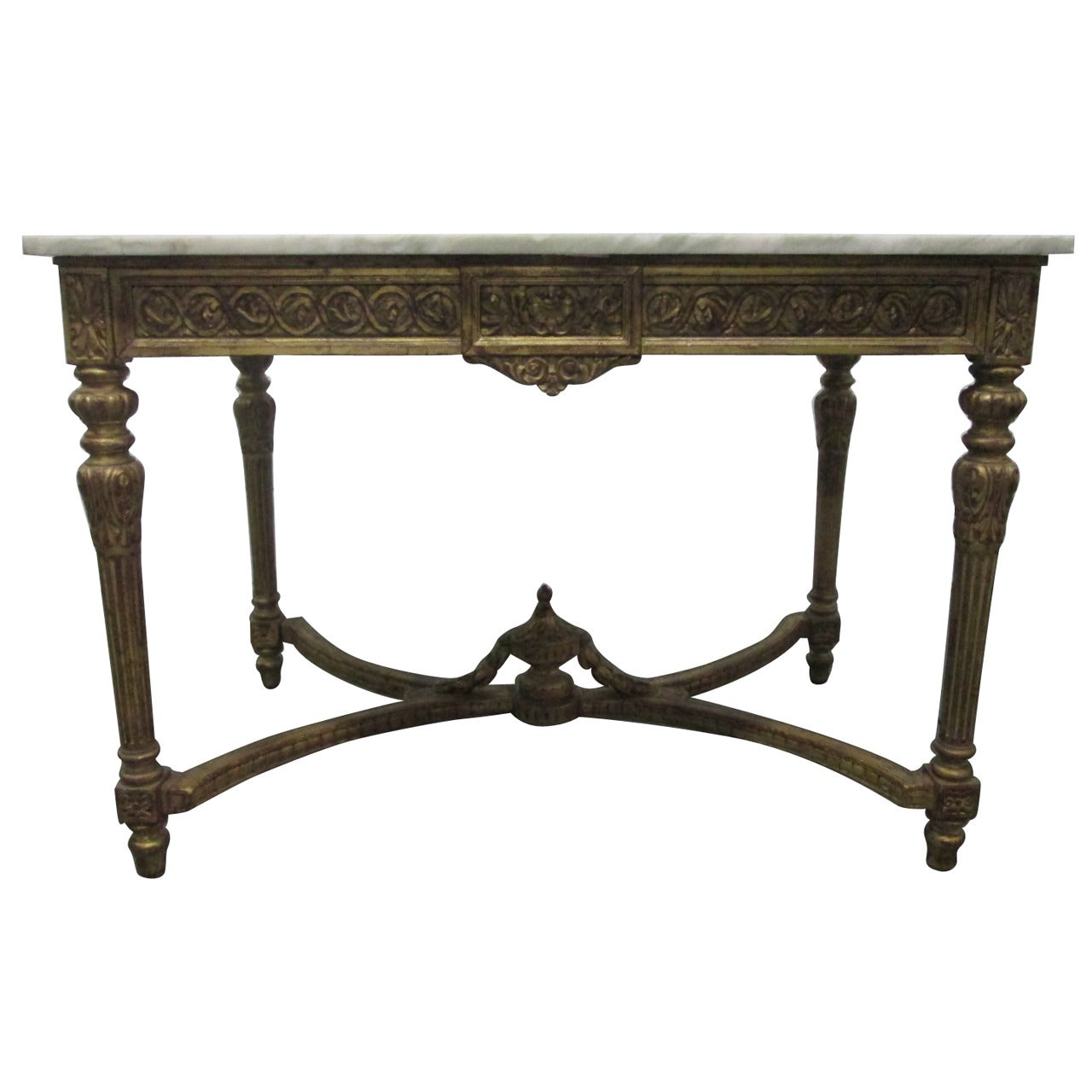 19th century Italian neoclassical gilt carved marble-top table.
 