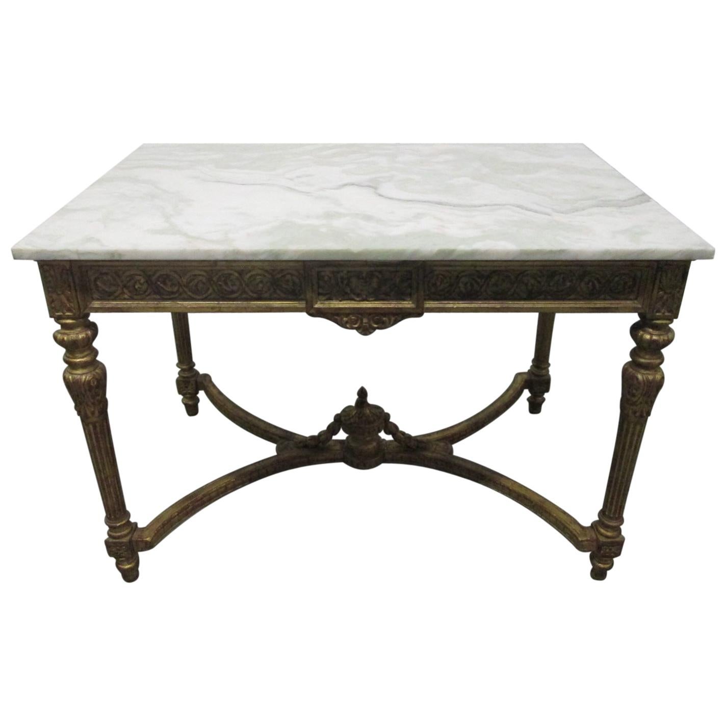 19th Century Italian Neoclassical Gilt Carved Marble-Top Table For Sale