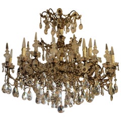 Antique 19th Century Italian Neoclassical Giltwood and Crystal Chandelier