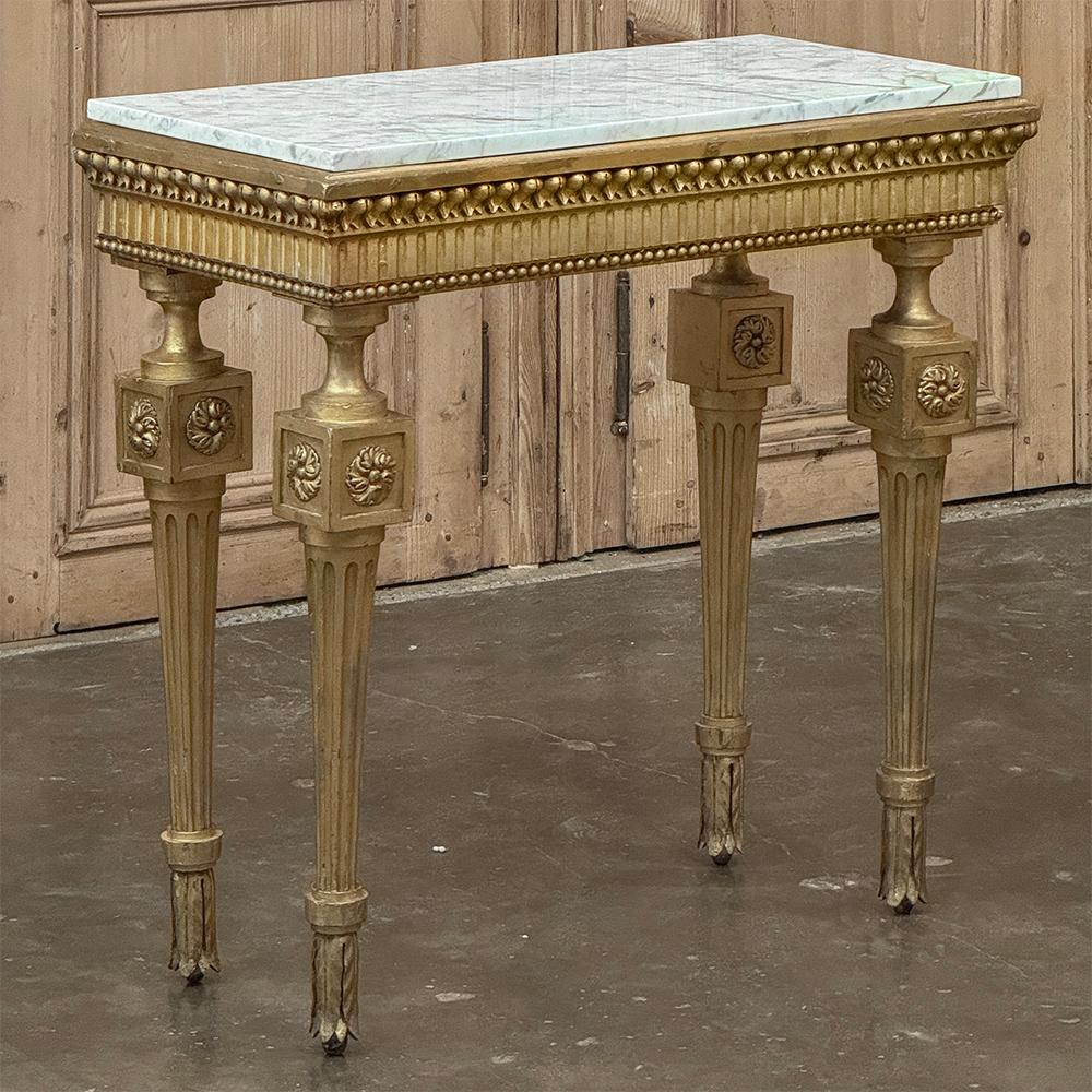 Hand-Carved 19th Century Italian Neoclassical Giltwood Console with Carrara Marble For Sale