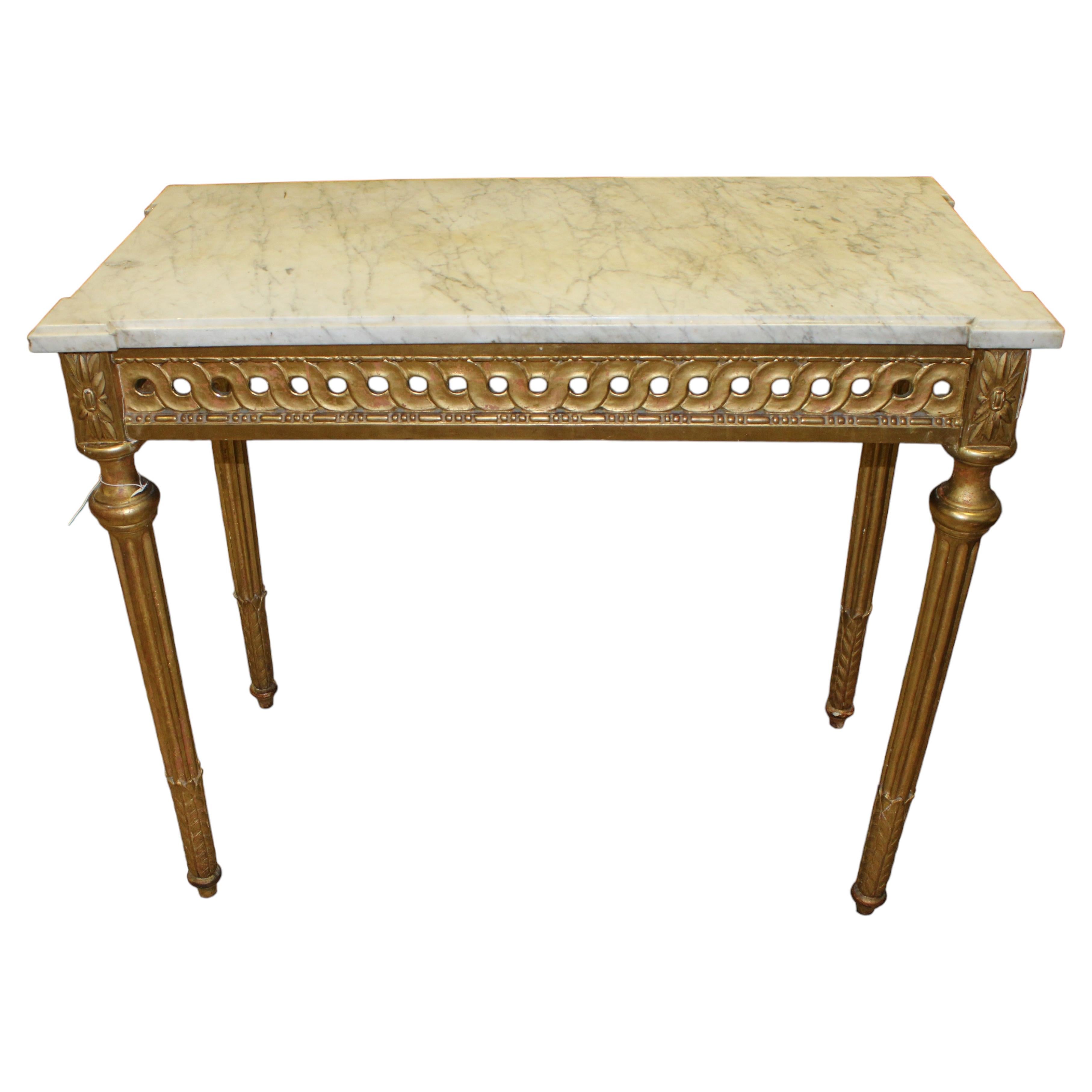 19th Century Italian Neoclassical Giltwood Console with Carrara Marble
