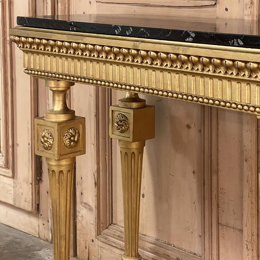 19th Century Italian Neoclassical Giltwood Console with Faux Marble Painted Top For Sale 5
