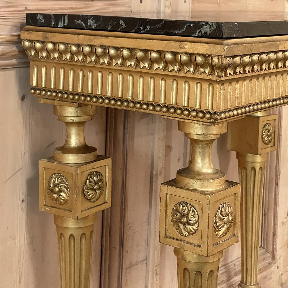 19th Century Italian Neoclassical Giltwood Console with Faux Marble Painted Top For Sale 7