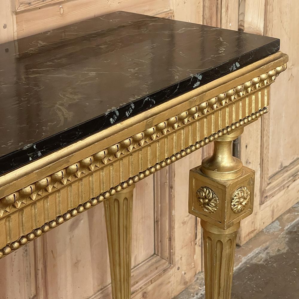 19th Century Italian Neoclassical Giltwood Console with Faux Marble Painted Top For Sale 8