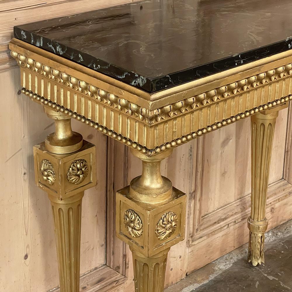 19th Century Italian Neoclassical Giltwood Console with Faux Marble Painted Top For Sale 9
