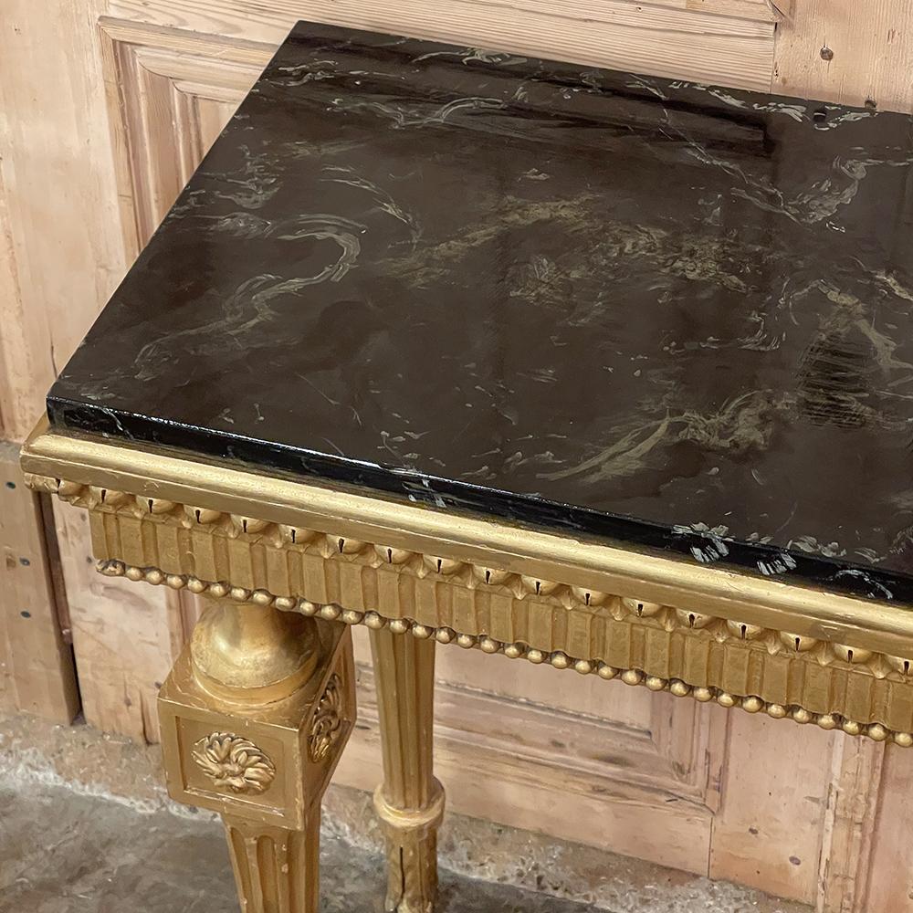 19th Century Italian Neoclassical Giltwood Console with Faux Marble Painted Top For Sale 10