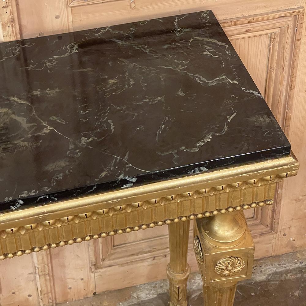 19th Century Italian Neoclassical Giltwood Console with Faux Marble Painted Top For Sale 11