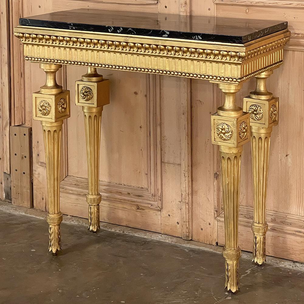 Neoclassical Revival 19th Century Italian Neoclassical Giltwood Console with Faux Marble Painted Top For Sale