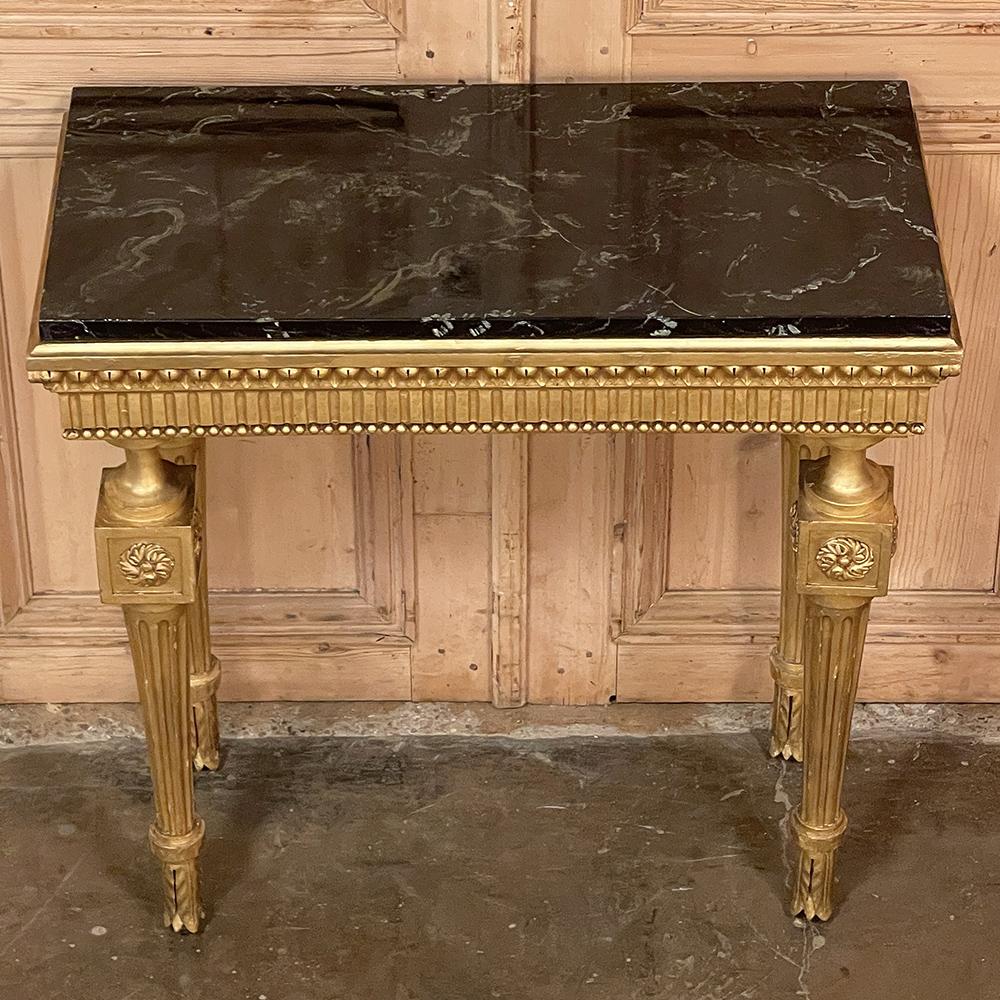 Hand-Painted 19th Century Italian Neoclassical Giltwood Console with Faux Marble Painted Top For Sale