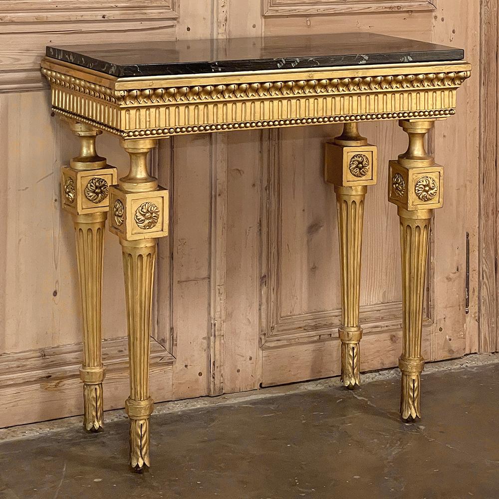 19th Century Italian Neoclassical Giltwood Console with Faux Marble Painted Top In Good Condition For Sale In Dallas, TX