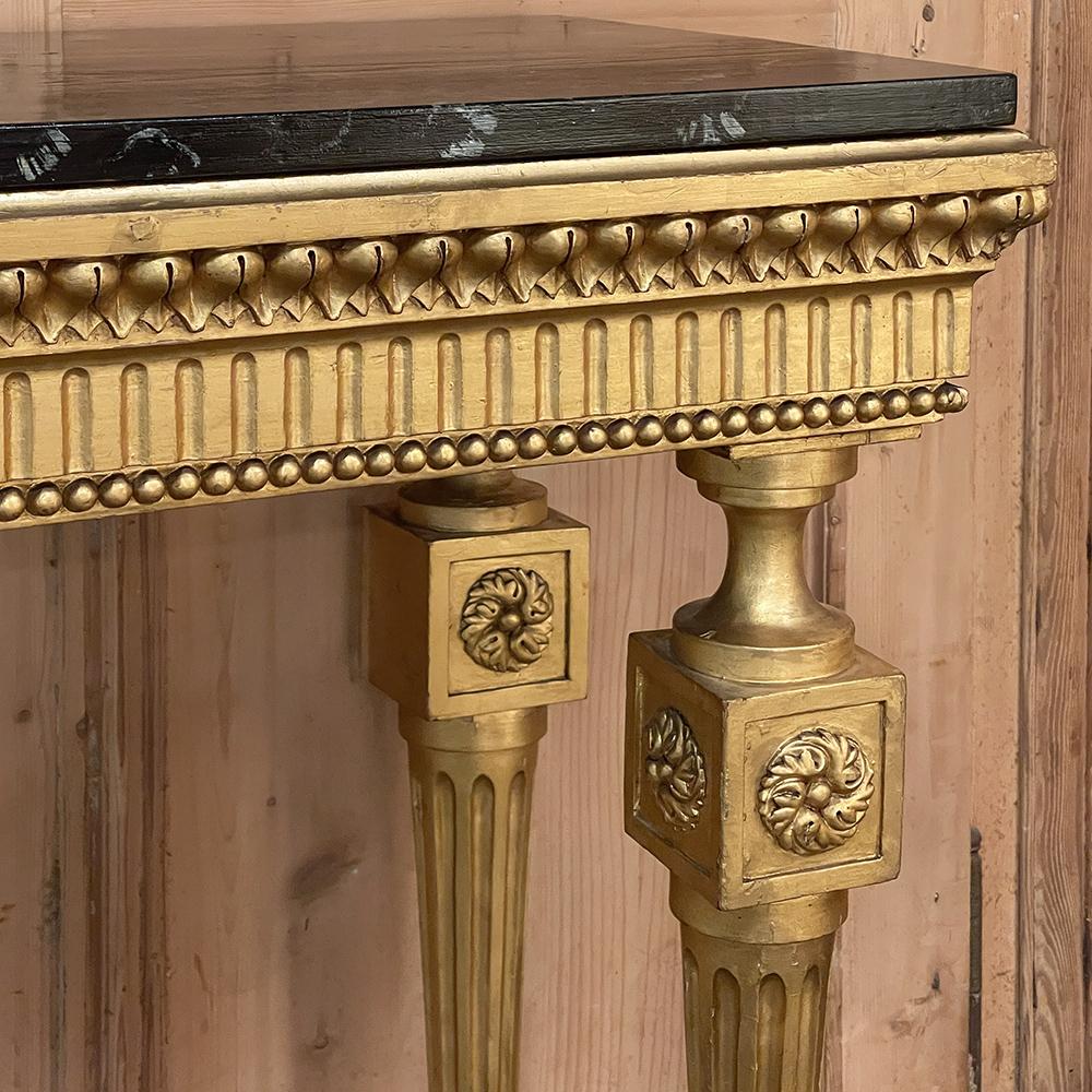 19th Century Italian Neoclassical Giltwood Console with Faux Marble Painted Top For Sale 1