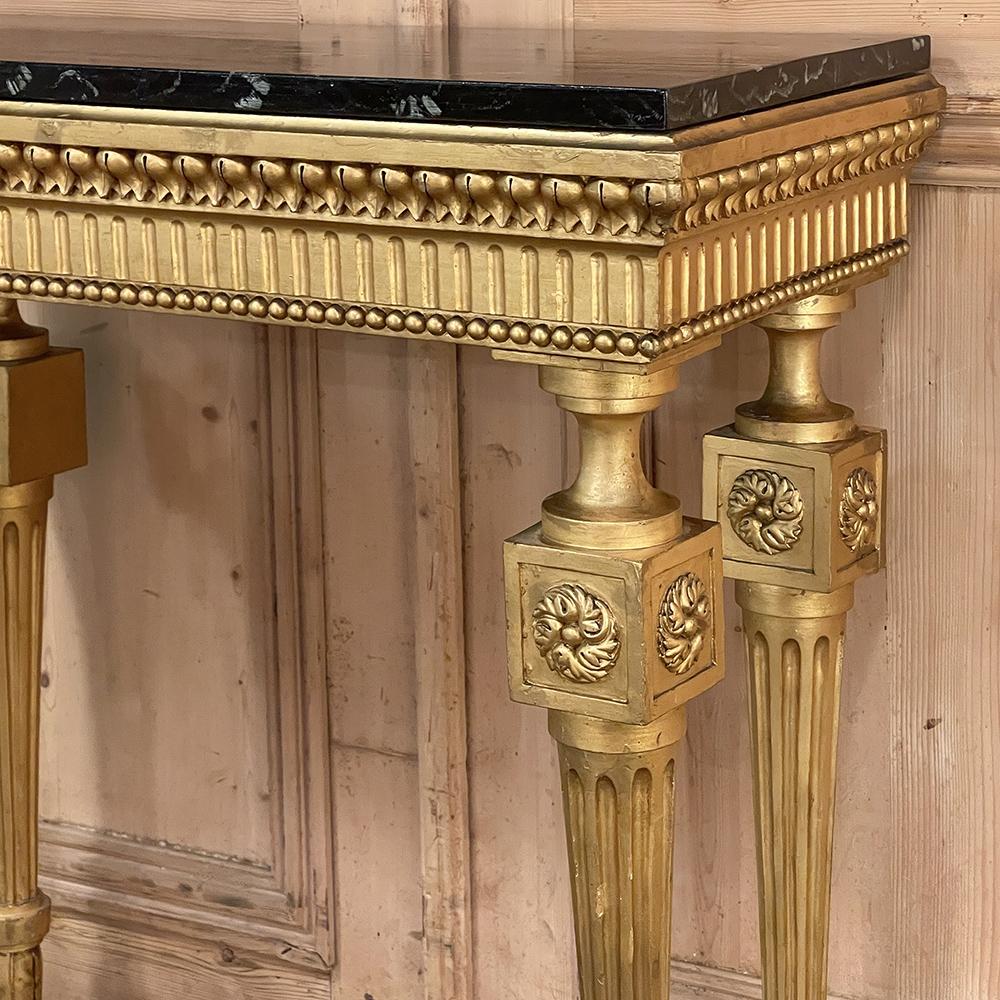 19th Century Italian Neoclassical Giltwood Console with Faux Marble Painted Top For Sale 2