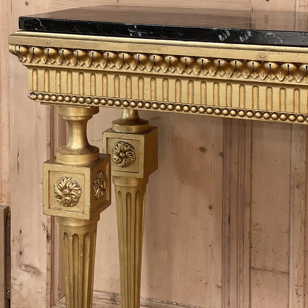 19th Century Italian Neoclassical Giltwood Console with Faux Marble Painted Top For Sale 3