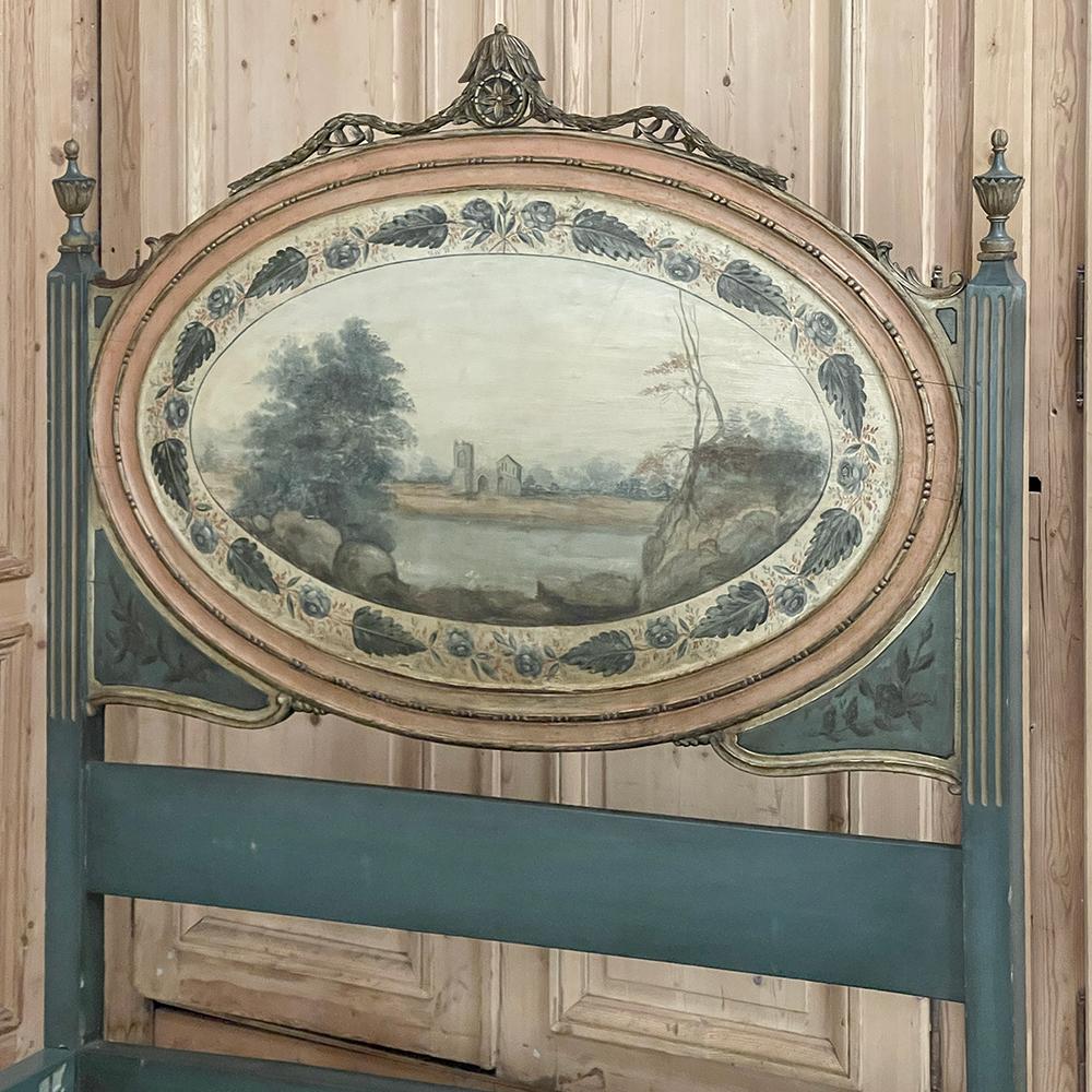 Hand-Crafted 19th Century Italian Neoclassical Louis XVI Painted 3/4 Bed For Sale