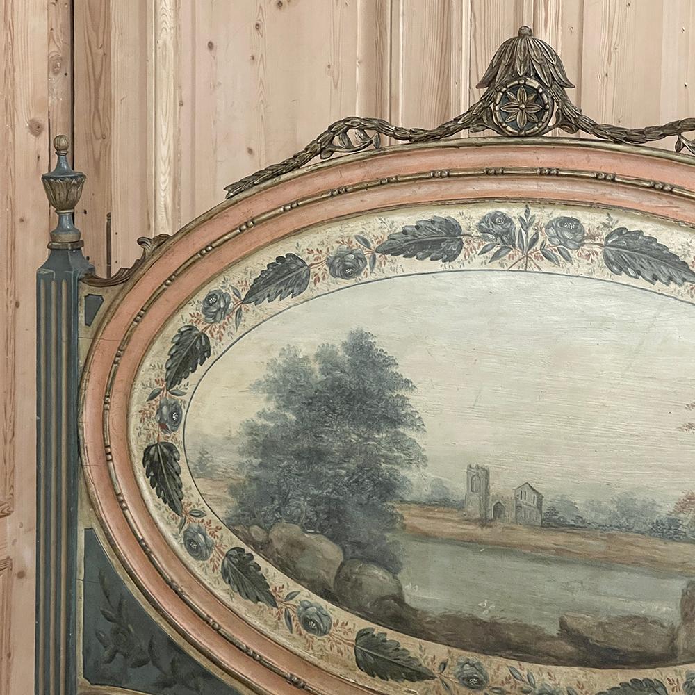 Bois de feuillus Lit néoclassique italien du 19ème siècle peint de style Louis XVI, 3/4 de lit en vente