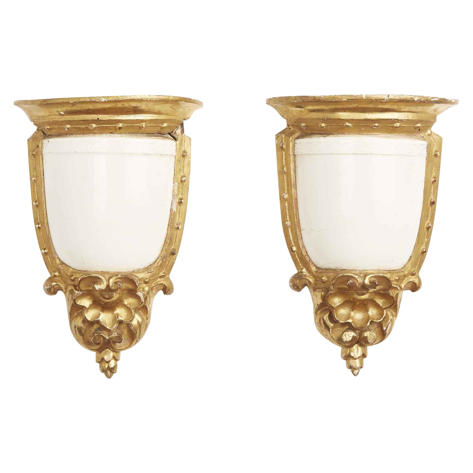 Paire de supports muraux en majolique noclassiques italiens du 19me sicle pour appliques
