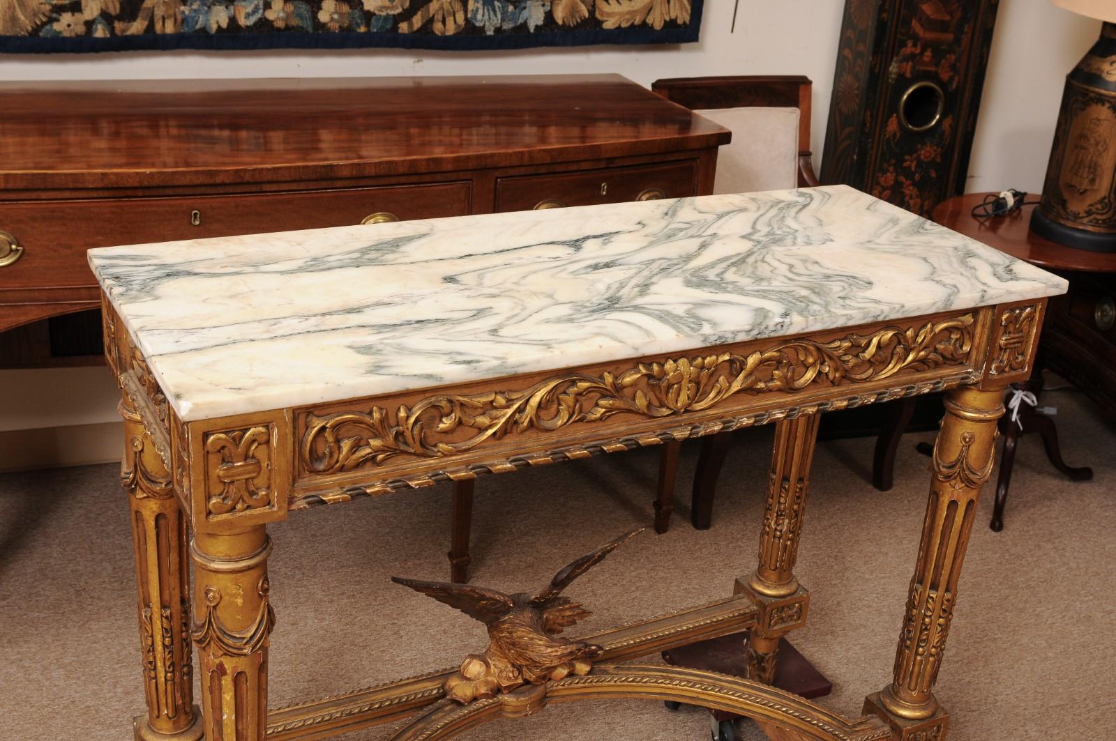 Tavolo da console neoclassico italiano del XIX secolo con piano in marmo e legno dorato In condizioni discrete in vendita a Atlanta, GA