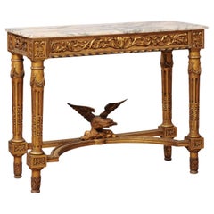 Antique 19th Century Italian Neoclassical Marble Top Giltwood Console Table