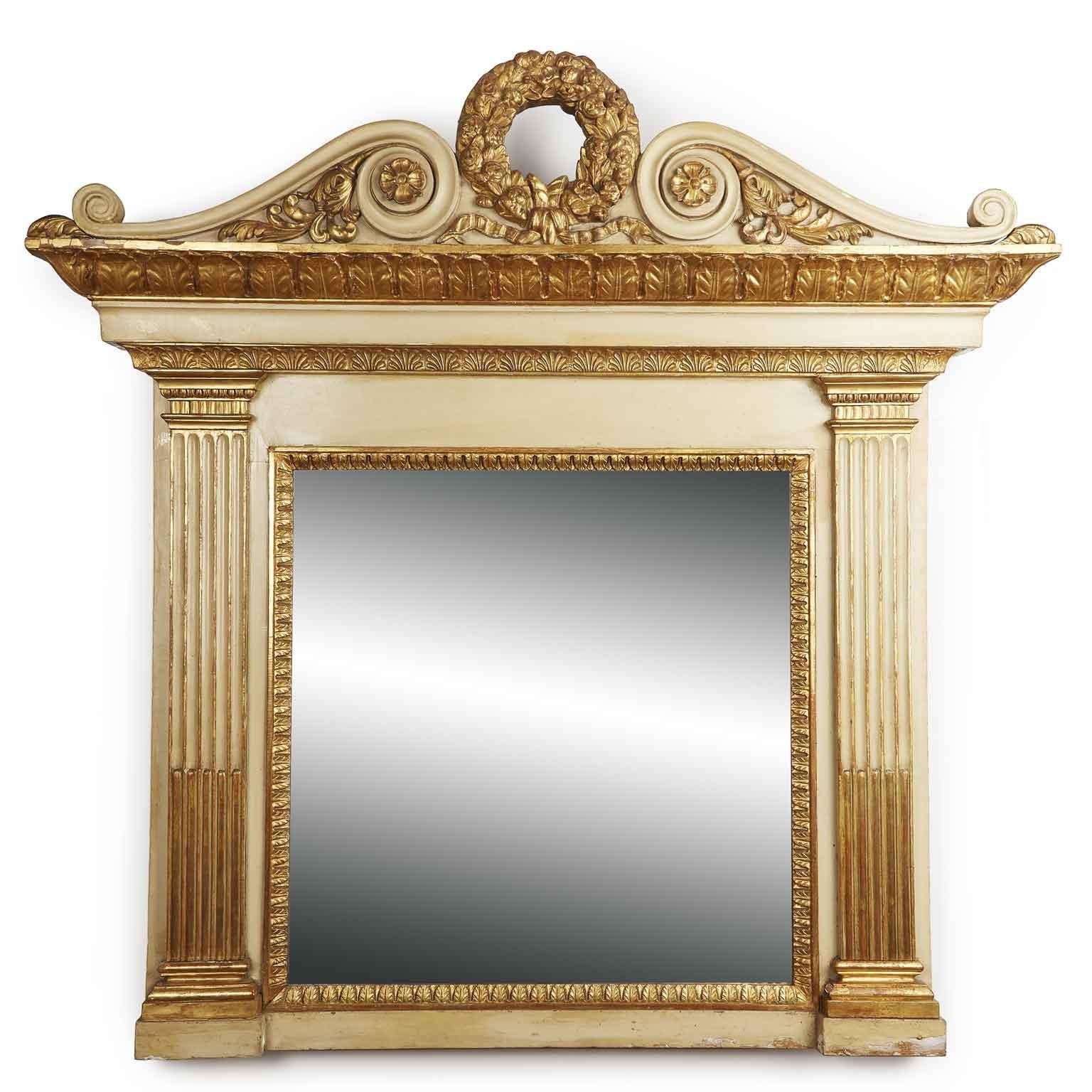 19th Century Italian Neoclassical Mirror Ivory and Giltwood Overmantel In Fair Condition For Sale In Milan, IT
