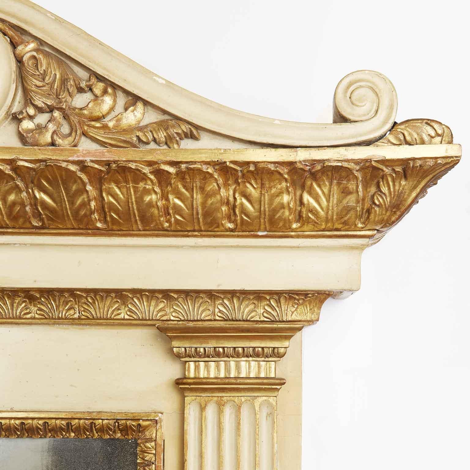 Wood 19th Century Italian Neoclassical Mirror Ivory and Giltwood Overmantel For Sale