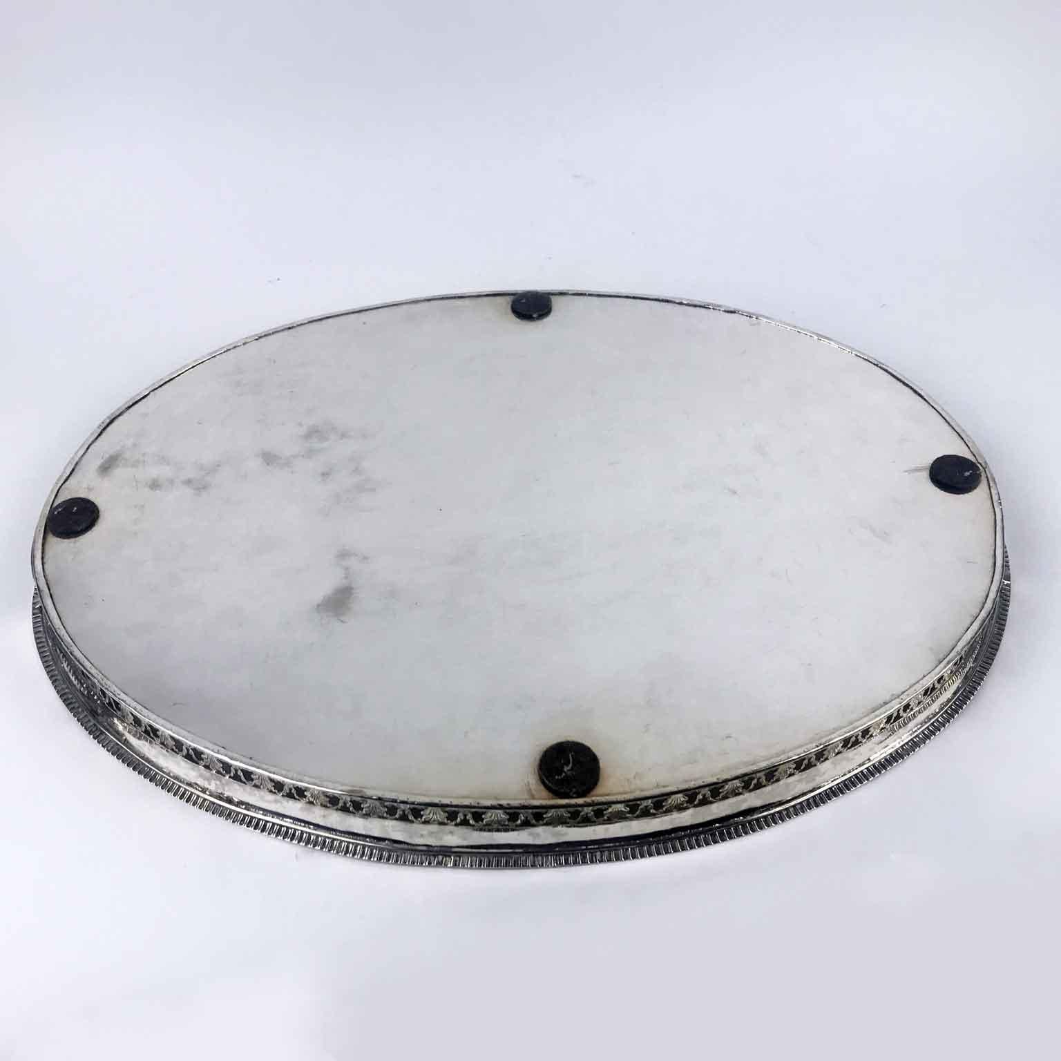 19th Century Italian Neoclassical Oval Silver Tray Venetian Origin circa 1820s 4