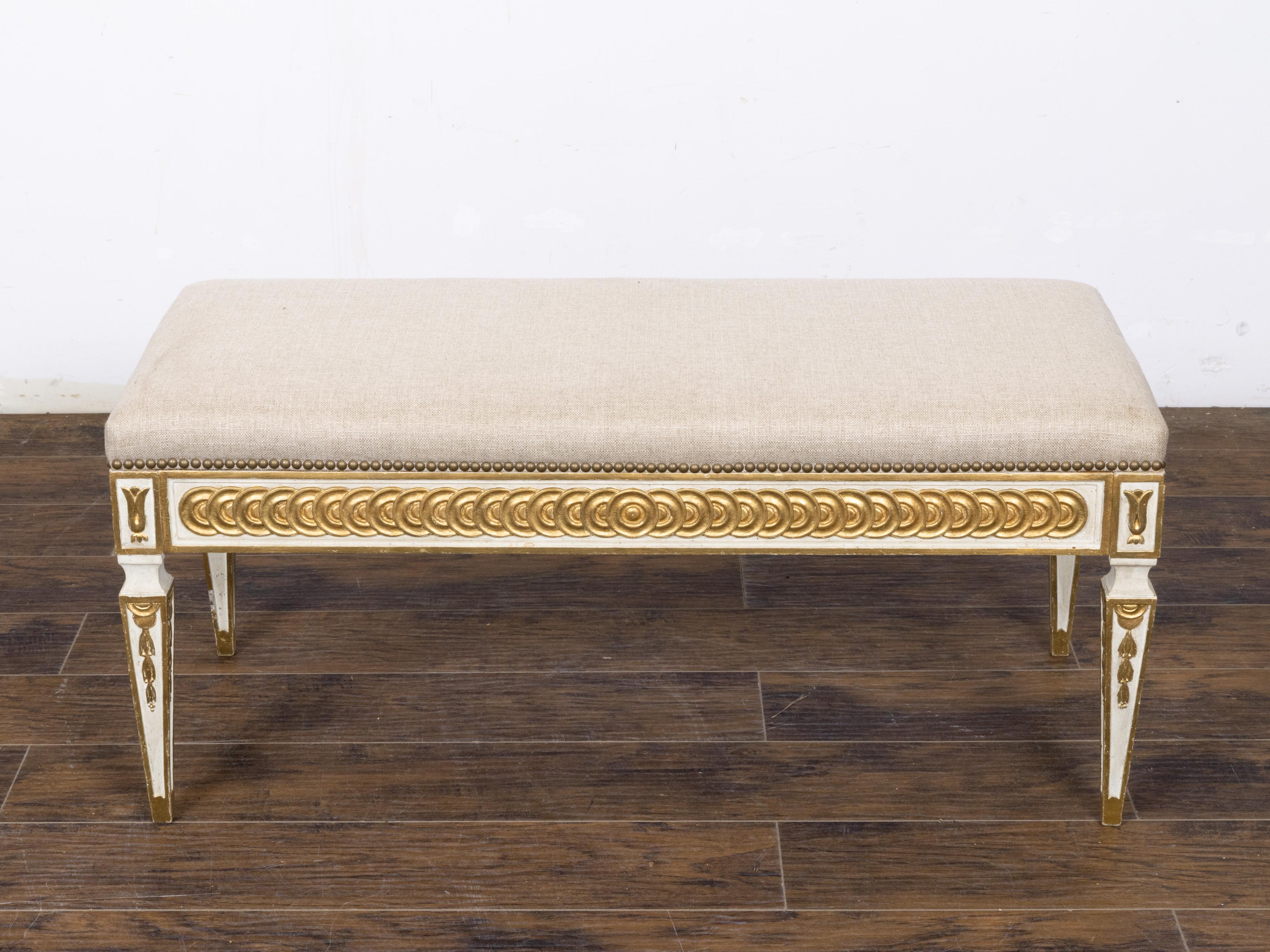 19th Century Italian Neoclassical Painted and Gilt Bench with New ...