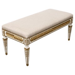 19th Century Italian Neoclassical Painted and Gilt Bench with New Upholstery