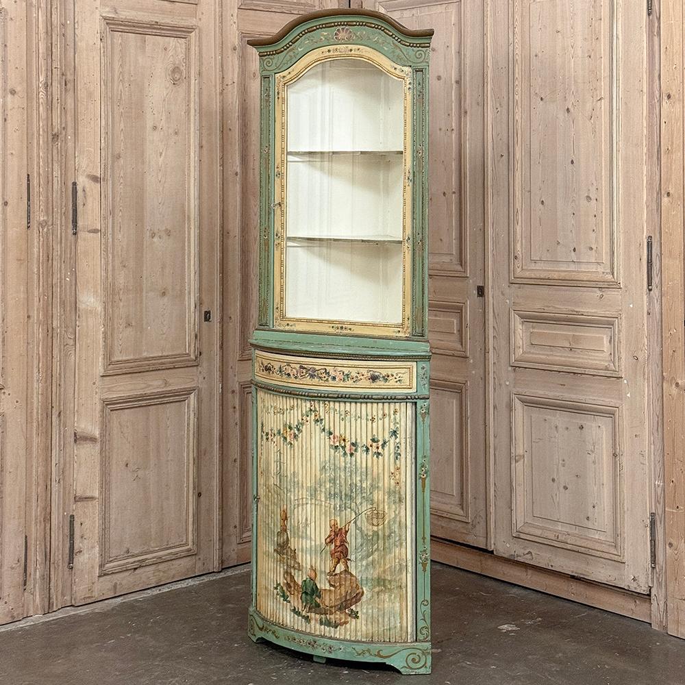 Hand-Crafted 19th Century Italian Neoclassical Painted Corner Cabinet ~ Vitrine For Sale