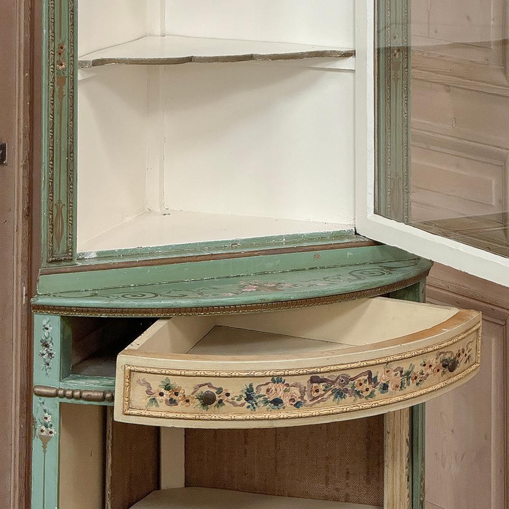 Brass 19th Century Italian Neoclassical Painted Corner Cabinet ~ Vitrine For Sale