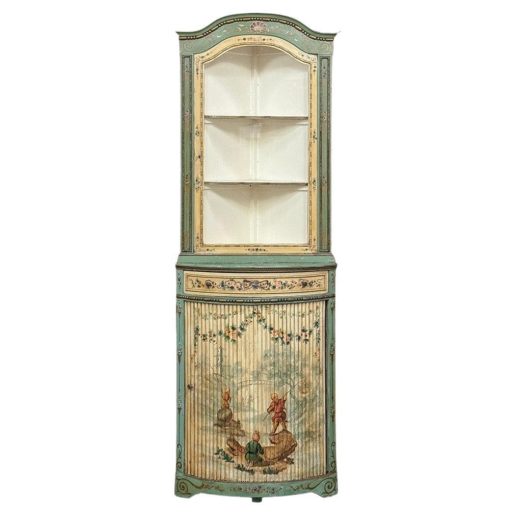 19th Century Italian Neoclassical Painted Corner Cabinet ~ Vitrine For Sale
