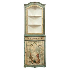Antique 19th Century Italian Neoclassical Painted Corner Cabinet ~ Vitrine