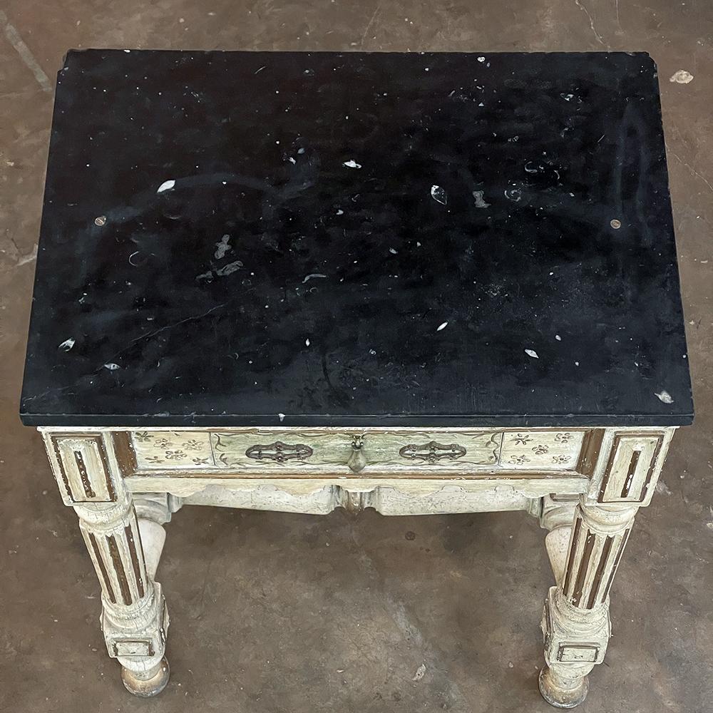 Brass 19th Century Italian Neoclassical Painted Marble Top End Table For Sale