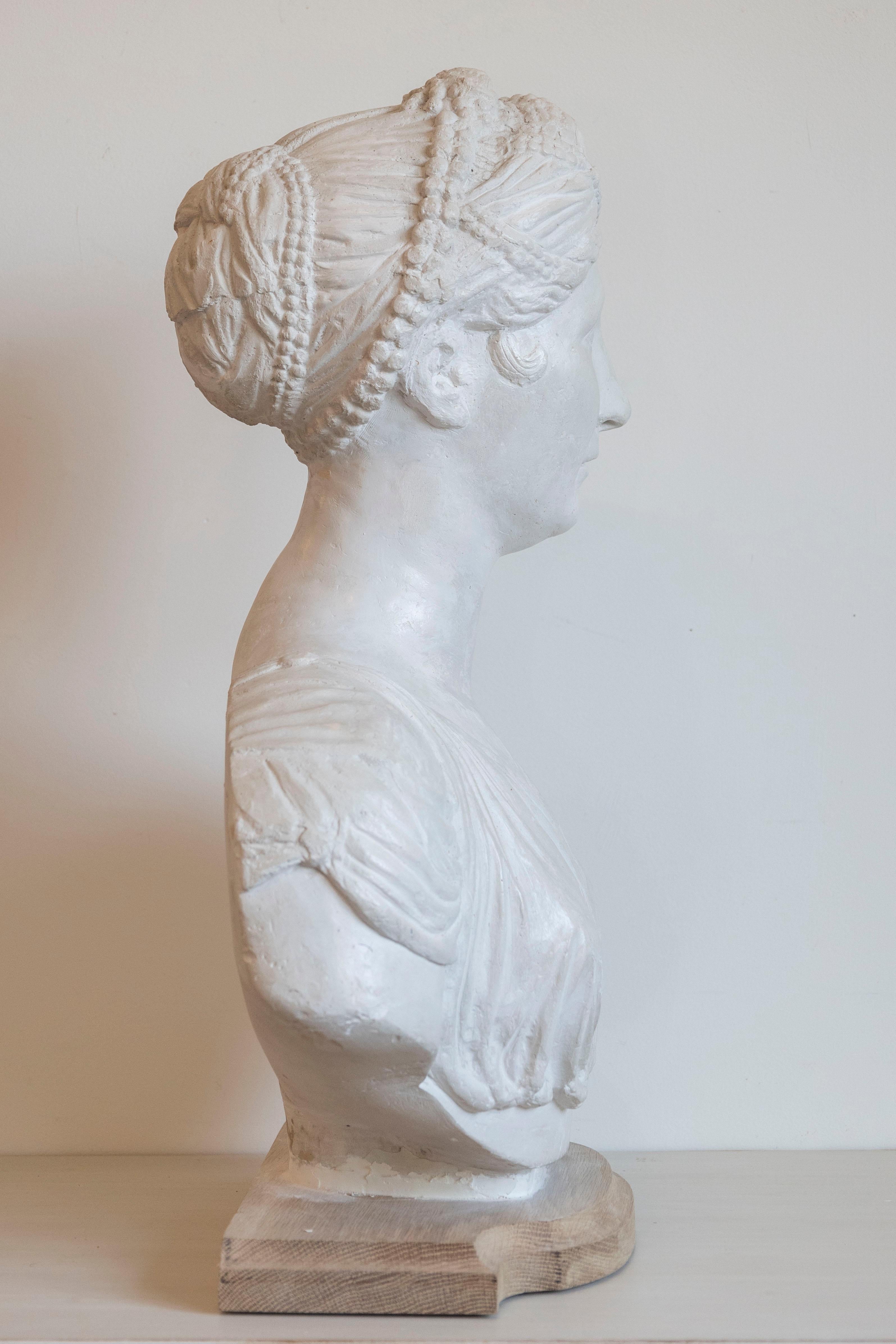 19th Century Italian Neoclassical Plaster Bust of a Roman Woman For Sale 6
