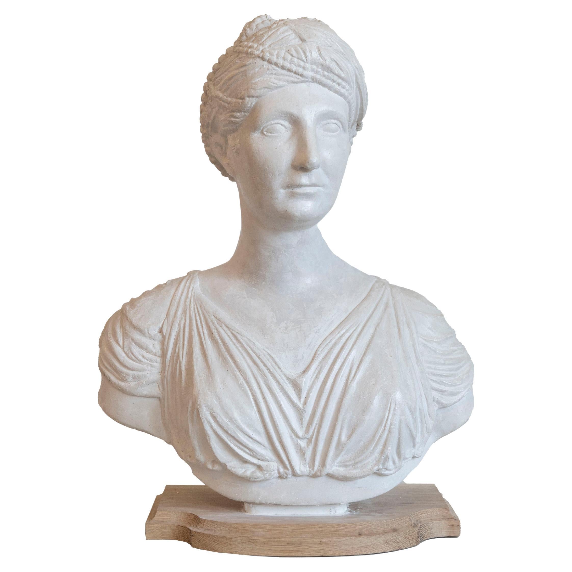 19th Century Italian Neoclassical Plaster Bust of a Roman Woman
