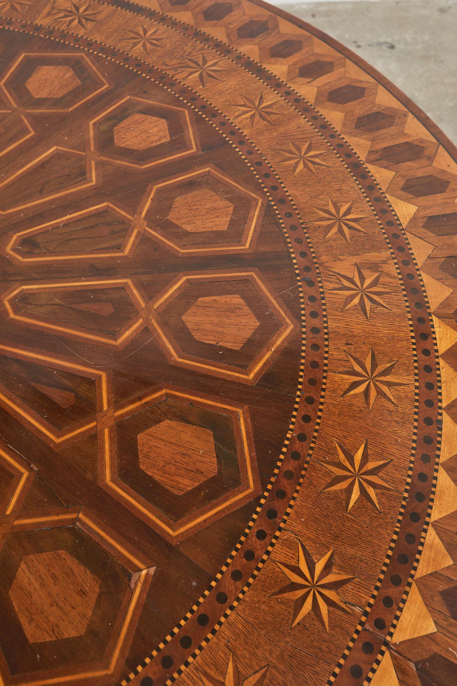 19th Century Italian Neoclassical Parquetry Walnut Dining Centre Table For Sale 11