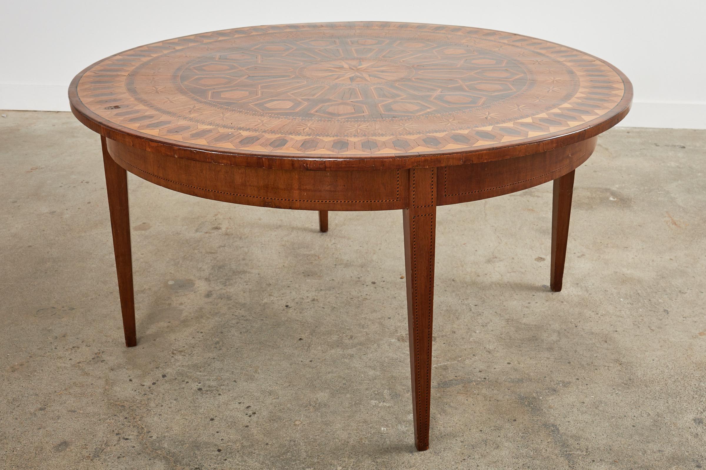 19th Century Italian Neoclassical Parquetry Walnut Dining Centre Table For Sale 16