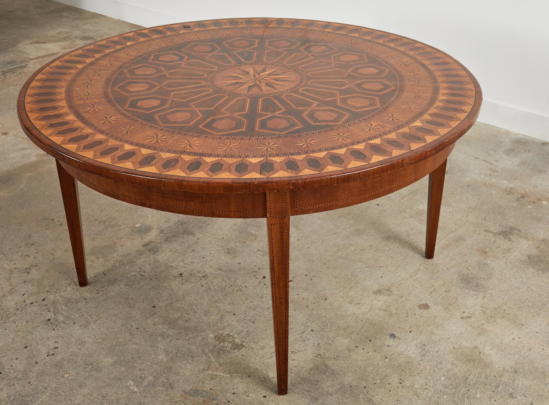 19th Century Italian Neoclassical Parquetry Walnut Dining Centre Table For Sale 2
